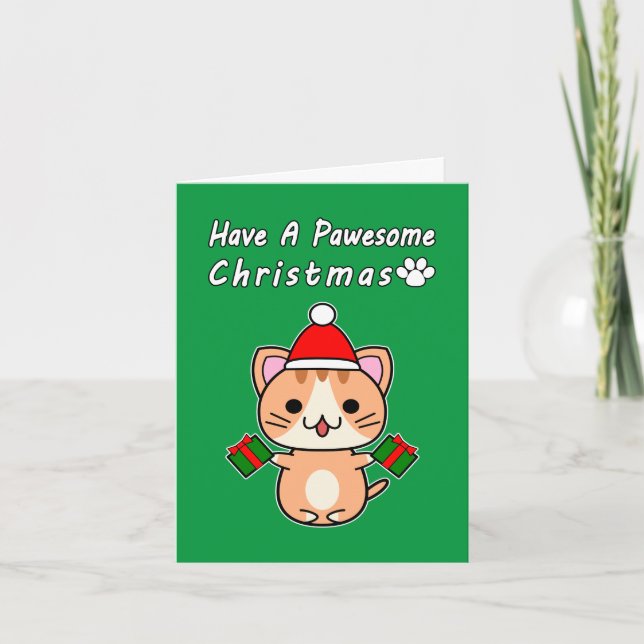 Ha En Pawesome Jul - Röd Tabby Katt Helgkort (Framsida)