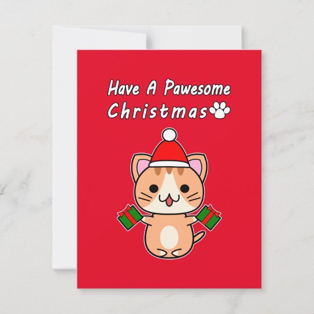 Ha En Pawesome Jul - Röd Tabby Katt Julkort (Framsida)