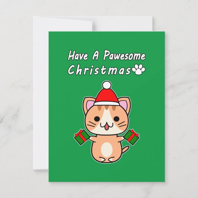 Ha En Pawesome Jul - Röd Tabby Katt Julkort (Framsida)