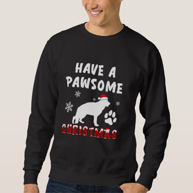 Ha en Pawsome-julfonny German Shepherd San Lång Ärmad Tröja (Framsida)
