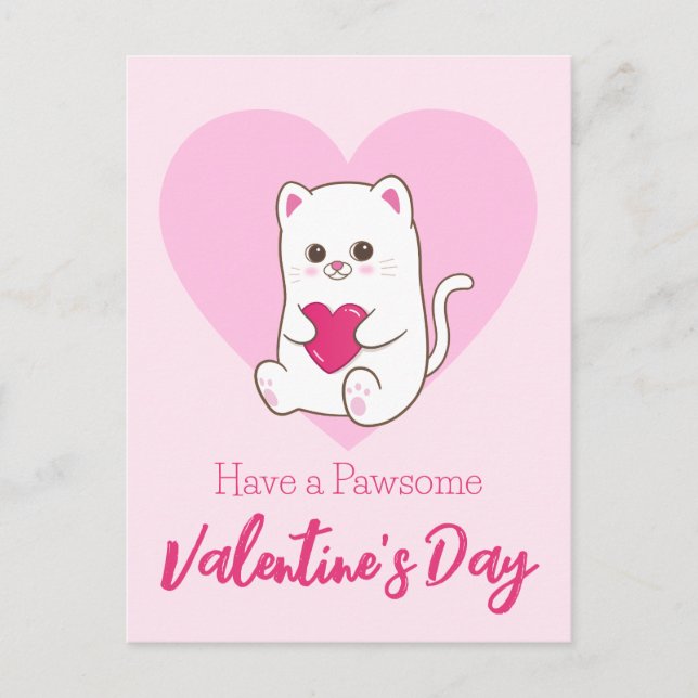 Ha en Pawsome Valentine Day | Funny Cute Cat Vykort (Framsida)