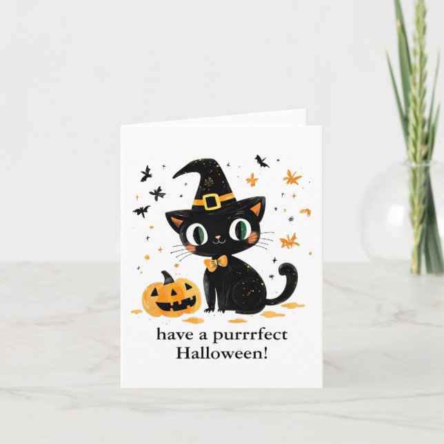 Ha en perfekt Halloween Black Cat Witch Tack Kort (Framsida)