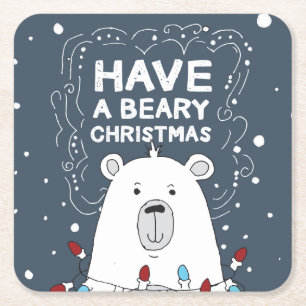 Ha en Polar i Beary Jul Bear Art Illustration Underlägg Papper Kvadrat