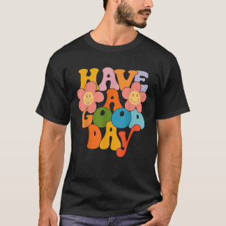 Ha en retro Smile Ansikte och Flower Aesthe på Bra T Shirt
