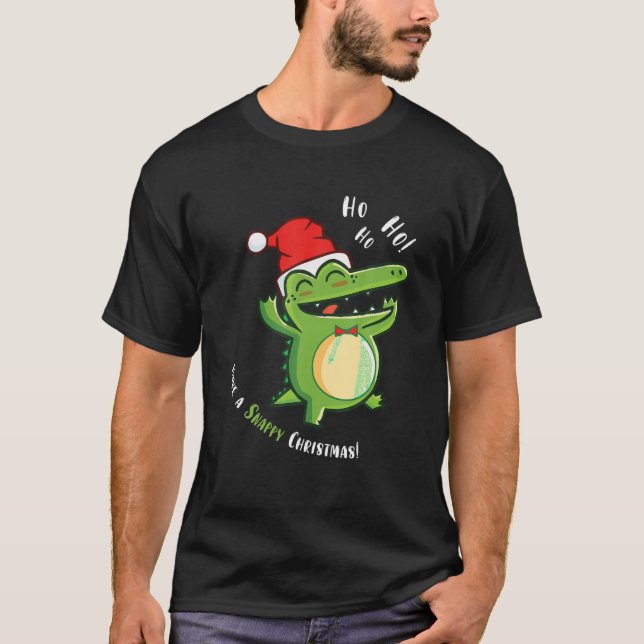 Ha en Snappy-julfonen Alligator Santa Hat T Shirt (Framsida)
