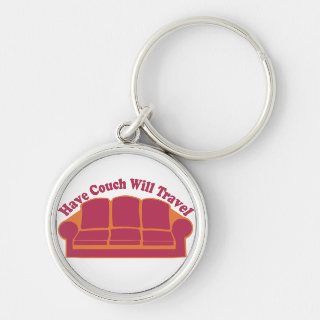 Ha en soffa på resande rund silverfärgad nyckelring (Framsidan)