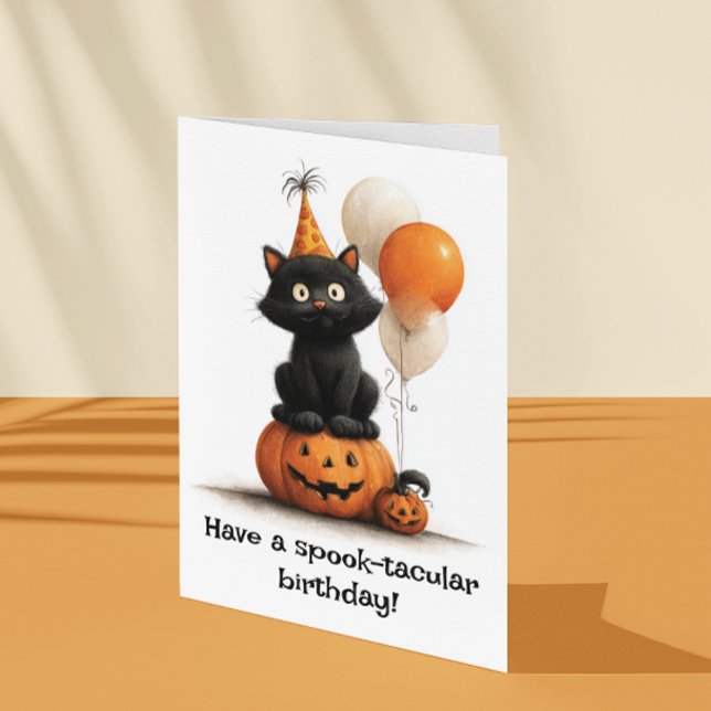 Ha en spöktastisk födelsedag halloween katt kort (Skapare uppladdad)