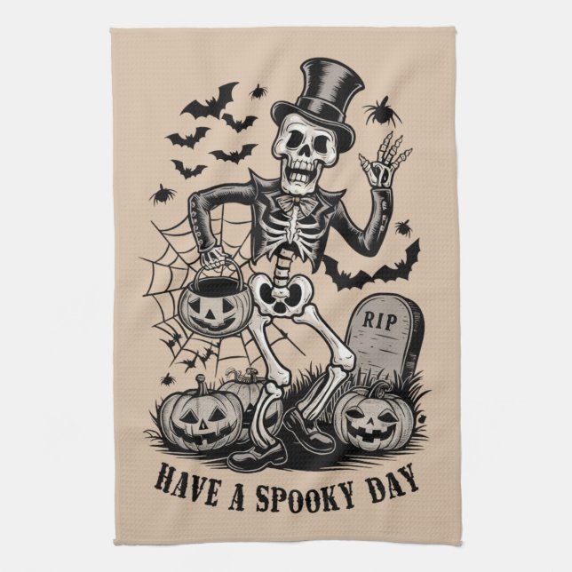 Ha en spooky Day Halloween Witch Skeleton Kökshandduk (Vertikal)