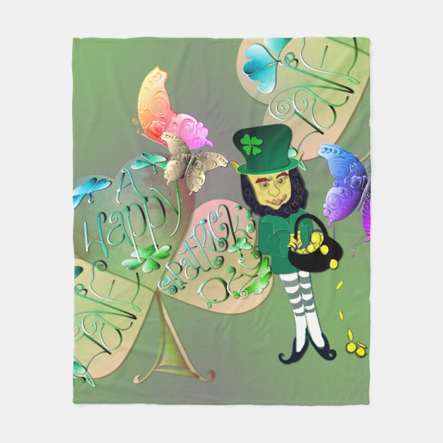 "Ha en St. Patrick-dag i Lycklig!" Leprechaun Fleecefilt (Framsidan)