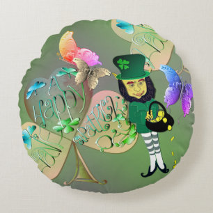 "Ha en St. Patrick-dag i Lycklig!" Leprechaun Rund Kudde