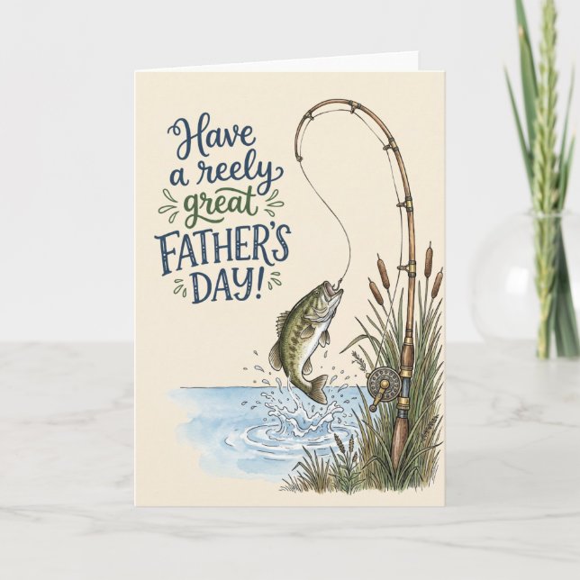 Ha en superbra fadersdag fiskekort kort (Framsida)