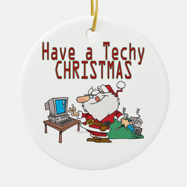 ha en techy christmas dator geek Santa Julgransprydnad Keramik (Framsidan)