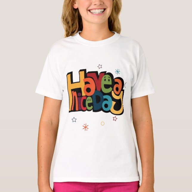"Ha en trevlig dag" Retro Färgglad Barn T-Shirt (Framsida)