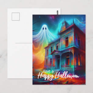 Ha en trevlig Halloween spökhus och spöke Vykort