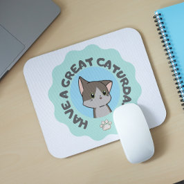 Ha en underbar caturday! Cartoonish Blue Grönt cat Musmatta