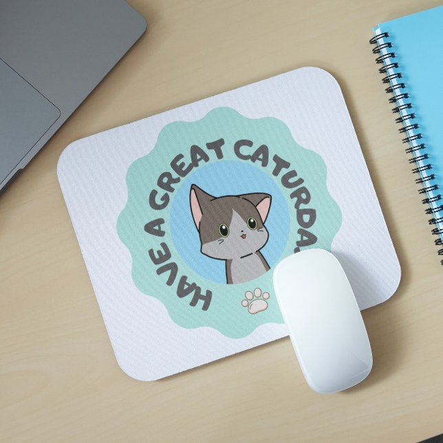 Ha en underbar caturday! Cartoonish Blue Grönt cat Musmatta (Skapare uppladdad)