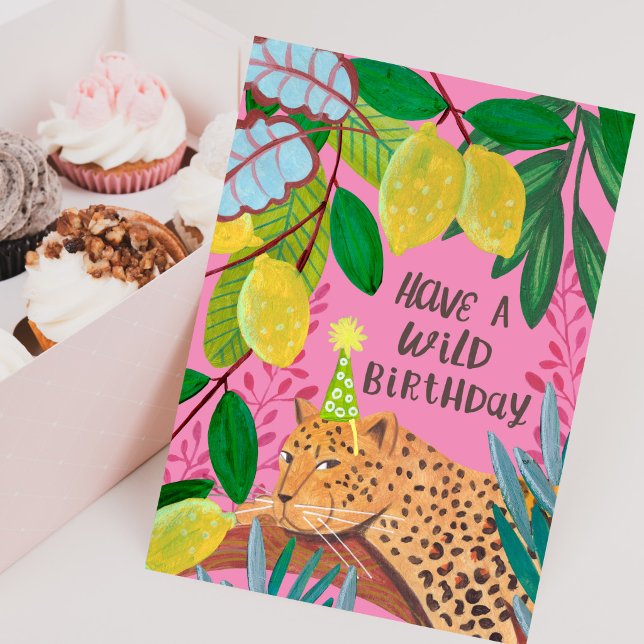 Ha en vild födelsedag Leopard Citron Djungel Kul Kort (Have a Wild Birthday Leopard Lemon Jungle Fun Card)