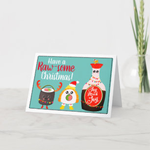 Ha ennågon för Kawaii för jul rolig vits Sushi Helgkort