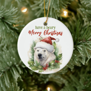 Ha ett Beary God jul Polar Bear-lustigt Julgransprydnad Keramik