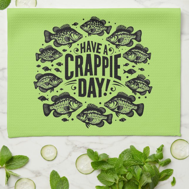 Ha ett Crappie Day-fiske Kökshandduk (Vikta)