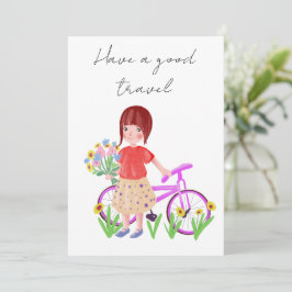 Ha ett fint resa, vykort. Tecknad flicka med bi Julkort