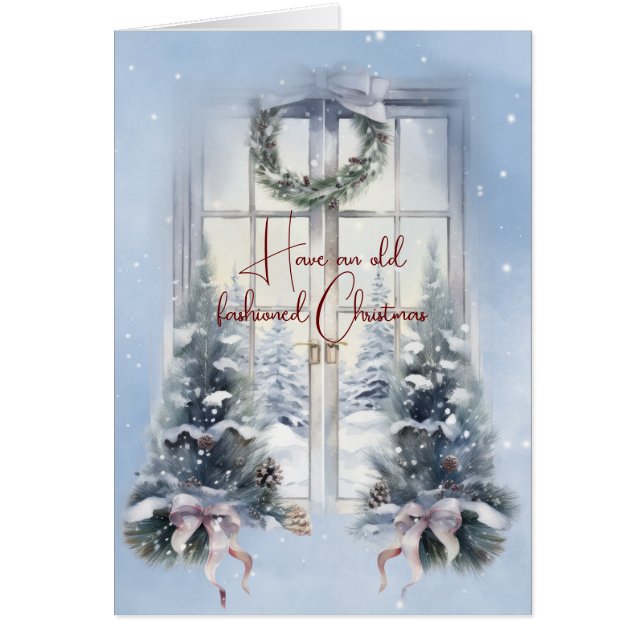Ha ett gammalt, fastiserat julfönster hälsningskort (Framsidan)
