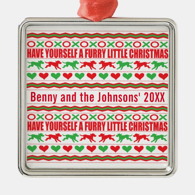 Ha ett Hårig lilla julen Hundar Julgransprydnad Metall (Framsidan)