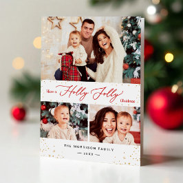 Ha ett Holly Jolly jul Guld Confetti 3-foto Helgkort