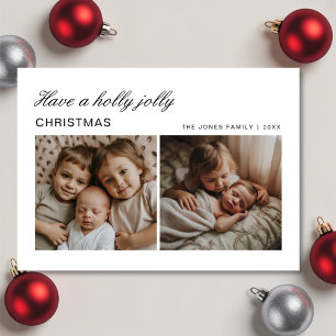 Ha ett Holly Jolly-kort för 2-fotofamiljen Julkort