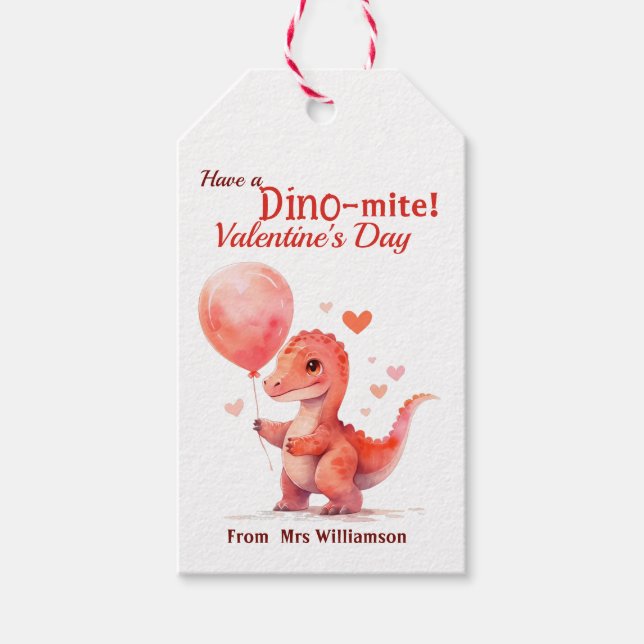 Ha ett klassrum i Dino-Mite Valentines day Presentetikett (Framsidan)