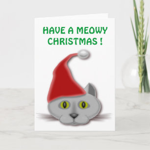 "HA ETT MEOWY CHRISTMAS" SANTA CAT-GREETINGKORT HELGKORT