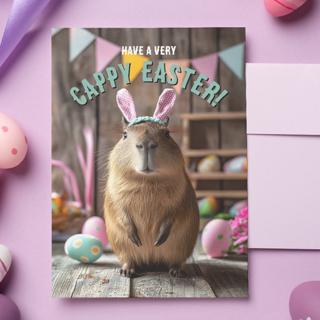 Ha ett mycket Cappy Påsk Capybara Card Vykort (Hop into Easter with the coolest card in town! )