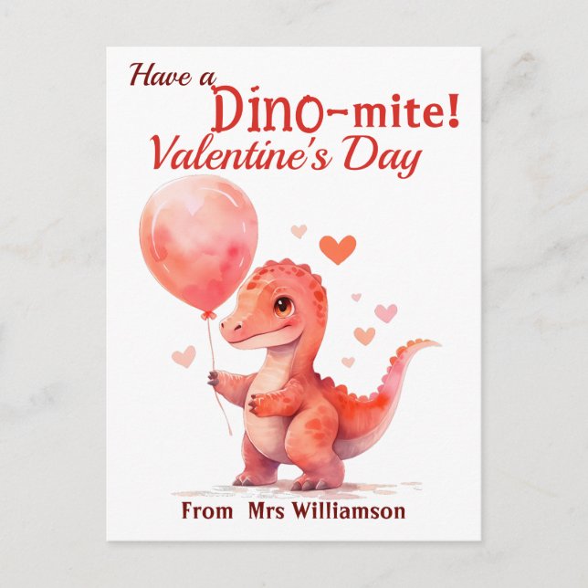 Ha ett vykort för klassrummet Dino-Mite Valentines (Framsida)