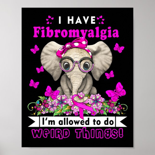 Ha Fibromyalgia Awareness Elephant Roligt Cute Poster (Framsidan)