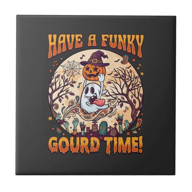 Ha Funky Gourd Tid Halloween Spök Pumpa_1 Kakelplatta (Framsidan)