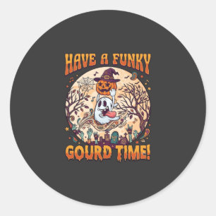 Ha Funky Gourd Tid Halloween Spökpumpa_1 Runt Klistermärke