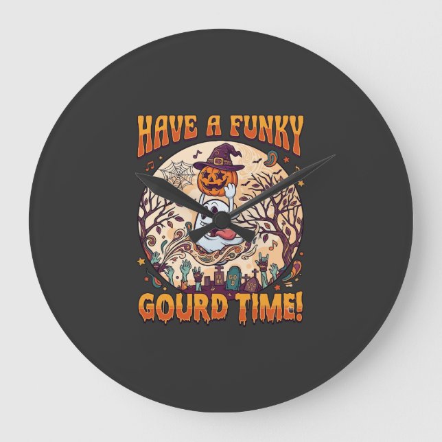 Ha Funky Gourd Tid Halloween Spökpumpa_1 Stor Klocka (Framsida)