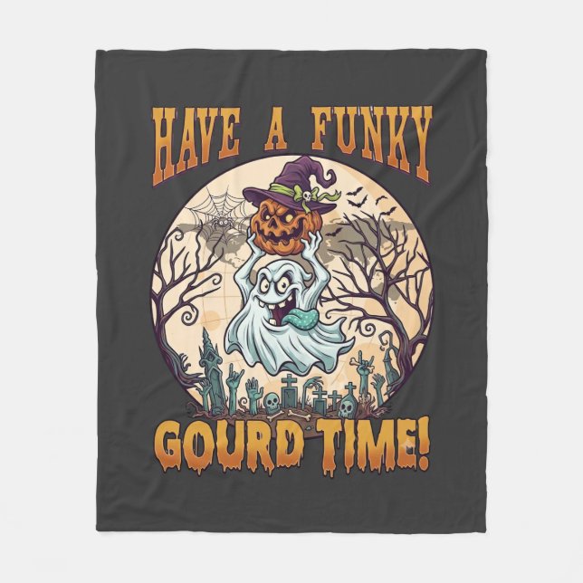 Ha Funky Gourd Tid Spök Pumpa Kyrkogård Fleecefilt (Framsidan)