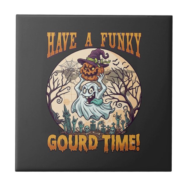Ha Funky Gourd Tid Spök Pumpa Kyrkogård Kakelplatta (Framsidan)