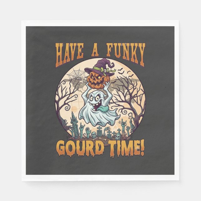 Ha Funky Gourd Tid Spök Pumpa Kyrkogård Pappersservett (Framsidan)