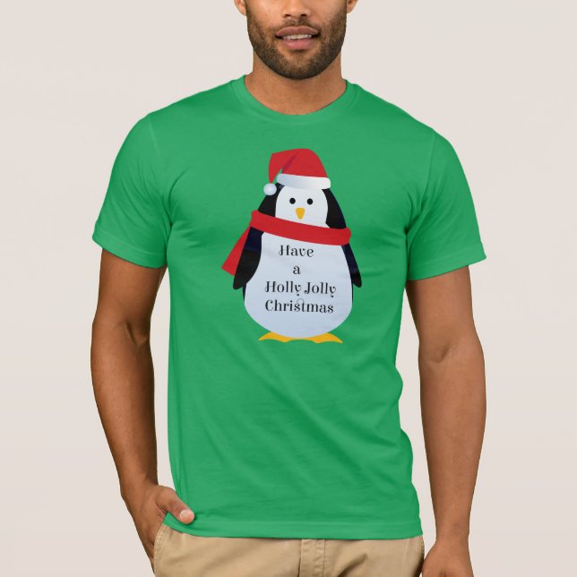 "Ha Holly Jolly jul" Santa Penguin T Shirt (Framsida)