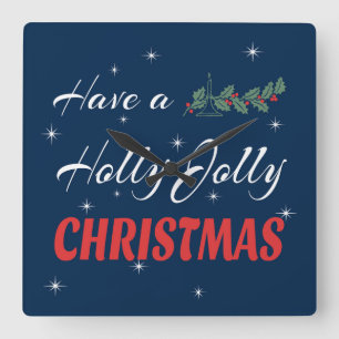 Ha Jolly jul för en järnek Fyrkantig Klocka