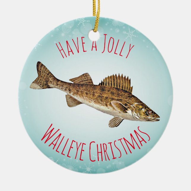 "Ha Jolly jul för en Walleye ", Julgransprydnad Keramik (Framsidan)