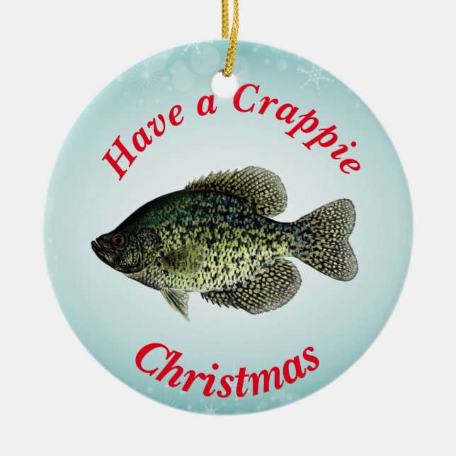 "Ha jul för en Crappie" att presentera den svart Julgransprydnad Keramik (Framsidan)