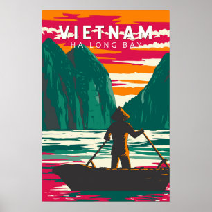 Ha Long Bay Vietnam Båtförsäljare Resa Konst Vinta Poster