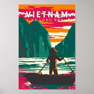 Ha Long Bay Vietnam Boat Vendor Travel Art Vintage Poster
