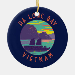 Ha Long Bay Vietnam Junk Boat Travel Art Vintage Julgransprydnad Keramik