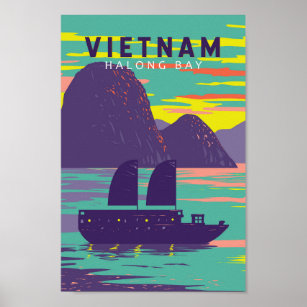 Ha Long Bay Vietnam Junk Boat Travel Art Vintage Poster