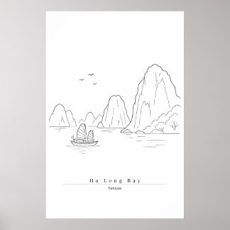 Ha Long Bay Vietnam Minimalistisk Linje Konst Resa Poster