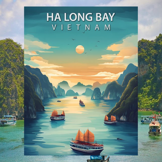 Ha Long Bay Vietnam Retro Southeast Asia Coastal Vykort (Ha Long Bay Vietnam Retro Southeast Asia Coastal Postcard
)